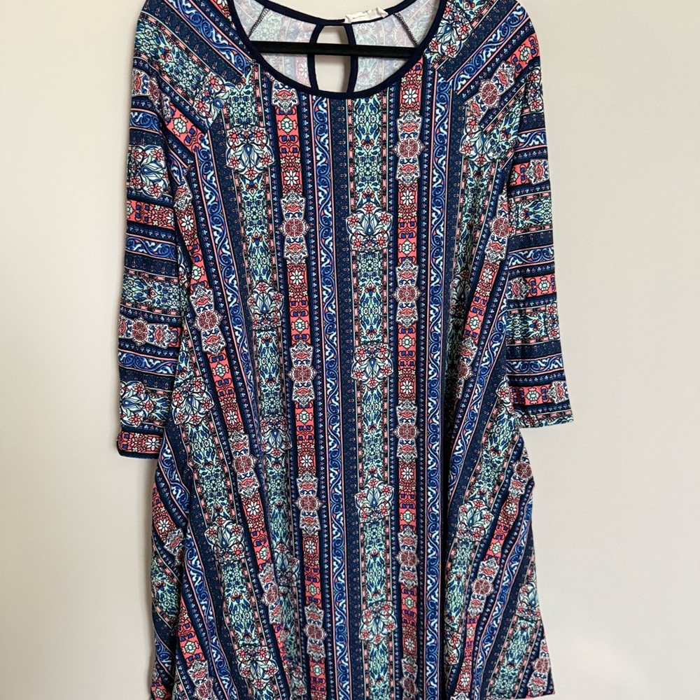 Rue Juju Boho Mosaic Stripe Swing Dress Size Large